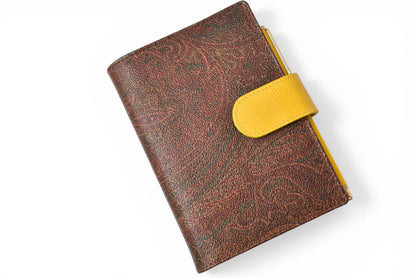 エトロ システム手帳 カバー 純正ボールペン付 ETRO ペイズリー柄 ブラウン イエロー 黄色 6穴式 アジェンダ レザー PVC ヴィンテージ 希少 レア 【中古】