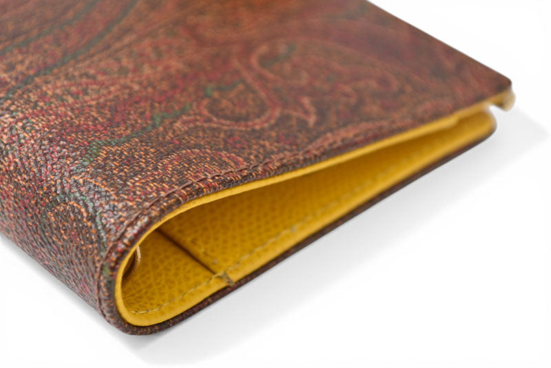 エトロ システム手帳 カバー 純正ボールペン付 ETRO ペイズリー柄 ブラウン イエロー 黄色 6穴式 アジェンダ レザー PVC ヴィンテージ 希少 レア 【中古】
