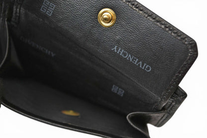 【中古】 ジバンシィ 二つ折り財布 4Gロゴ 型押し レザー ブラック 黒 GIVENCHY GENTLEMAN PARIS ヴィンテージ メンズ コンパクト 希少 レア