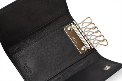 プラダ キーケース/キーホルダー PRADA 6連 レザー NERO/ブラック シルバー金具【中古】