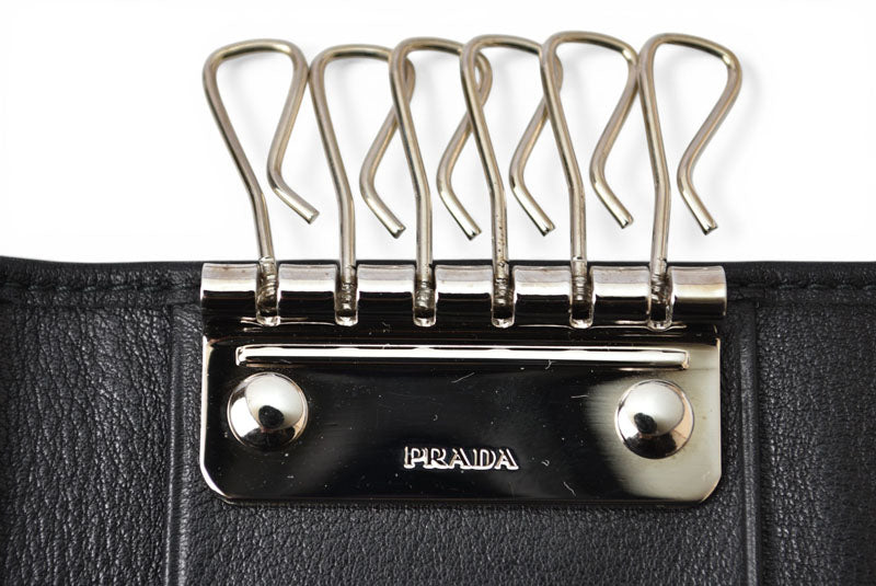 プラダ キーケース/キーホルダー PRADA 6連 レザー NERO/ブラック シルバー金具【中古】