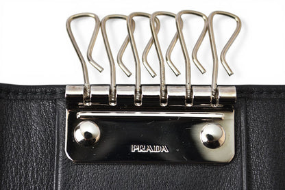 プラダ キーケース/キーホルダー PRADA 6連 レザー NERO/ブラック シルバー金具【中古】