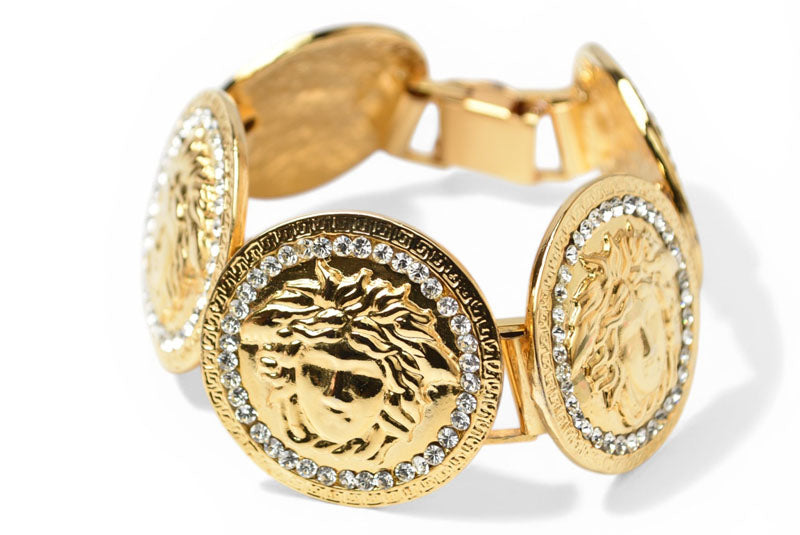 【中古】ヴェルサーチ ブレスレット メデューサ ゴールド ラインストーン GIANNI VERSACE メンズ レディース