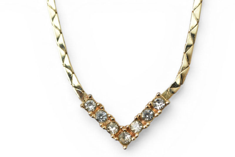 クリスチャンディオール ネックレス/ペンダント Christian Dior ヴィンテージ V字/ラインストーン ゴールド【中古】