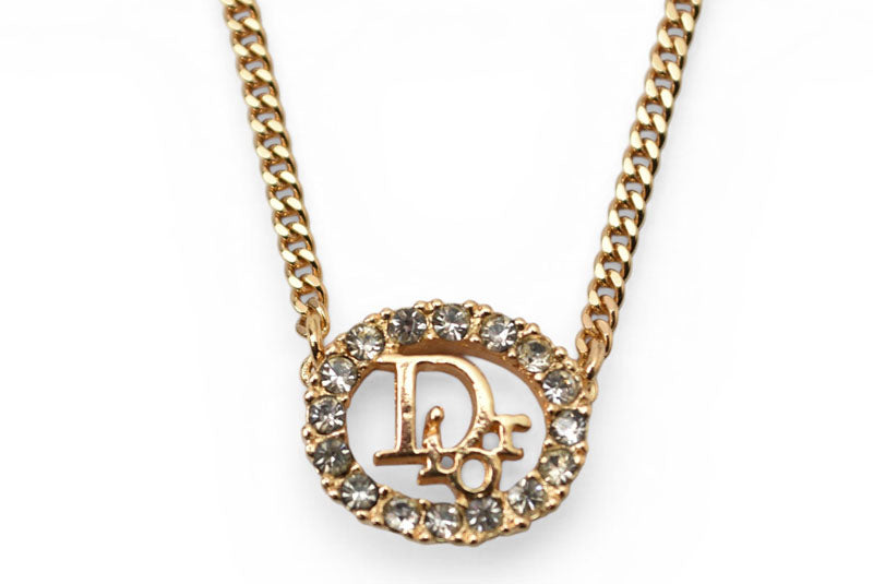 クリスチャンディオール ネックレス ヴィンテージ Christian Dior ロゴ/ラインストーン ゴールド【中古】