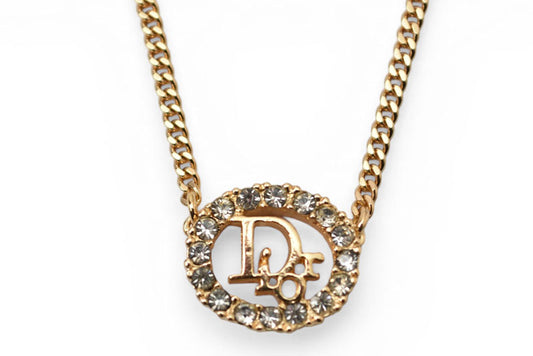 クリスチャンディオール ネックレス ヴィンテージ Christian Dior ロゴ/ラインストーン ゴールド【中古】