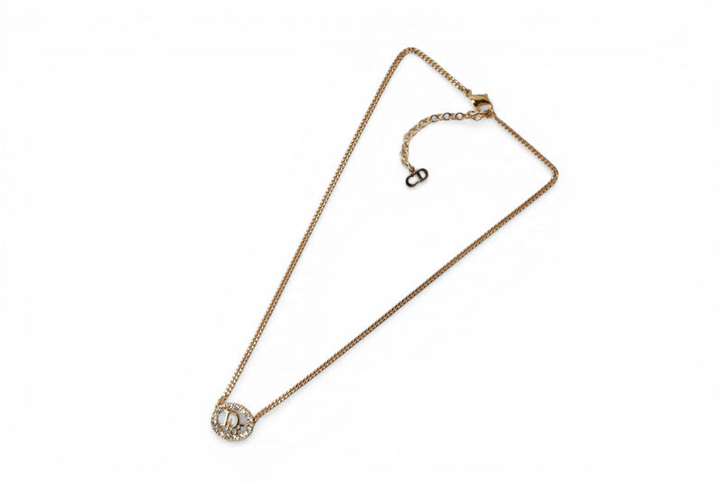クリスチャンディオール ネックレス ヴィンテージ Christian Dior ロゴ/ラインストーン ゴールド【中古】