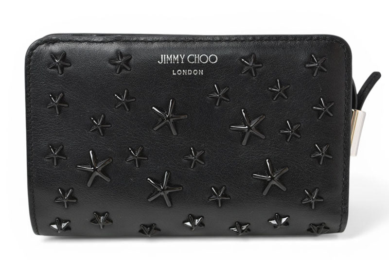 ジミーチュウ 財布 二つ折り JIMMY CHOO 財布 カーフレザー スタースタッズ ブラック【中古】