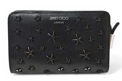 ジミーチュウ 財布 二つ折り JIMMY CHOO 財布 カーフレザー スタースタッズ ブラック【中古】