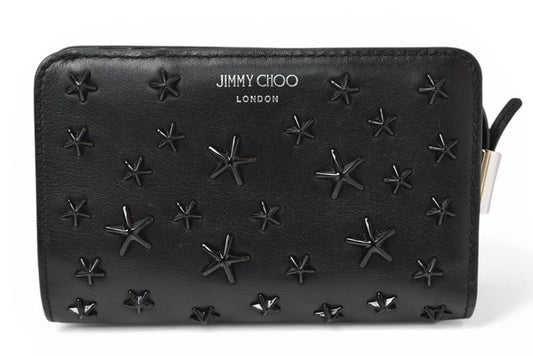 ジミーチュウ 財布 二つ折り JIMMY CHOO 財布 カーフレザー スタースタッズ ブラック【中古】