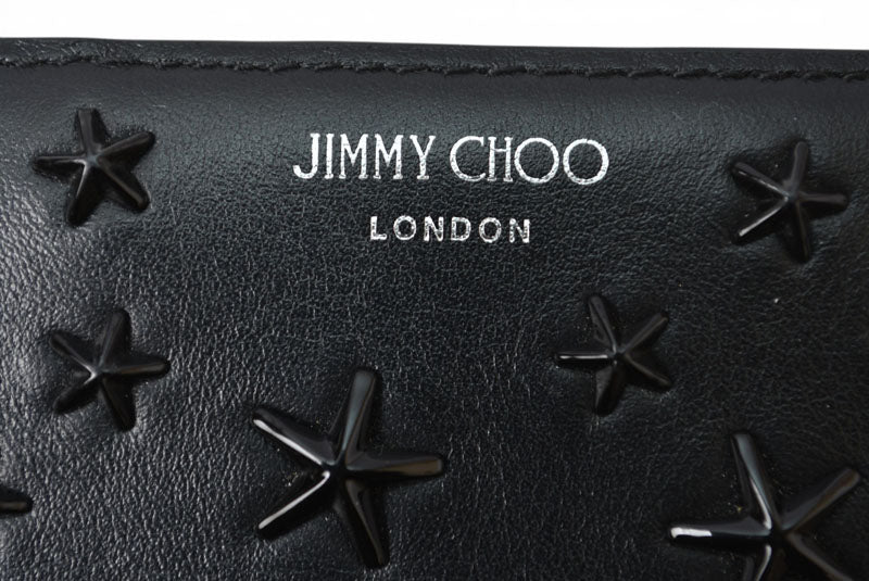 ジミーチュウ 財布 二つ折り JIMMY CHOO 財布 カーフレザー スタースタッズ ブラック【中古】