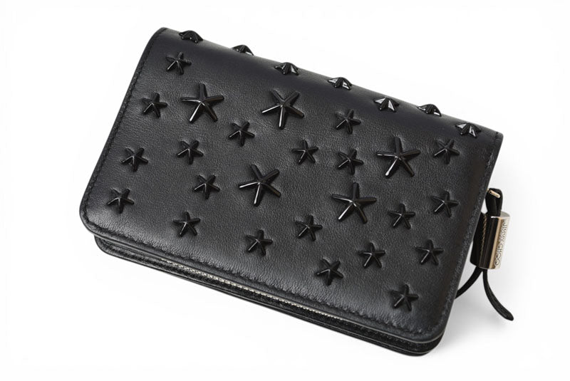 ジミーチュウ 財布 二つ折り JIMMY CHOO 財布 カーフレザー スタースタッズ ブラック【中古】