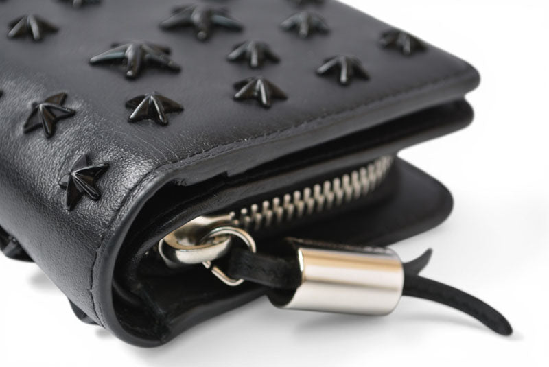 ジミーチュウ 財布 二つ折り JIMMY CHOO 財布 カーフレザー スタースタッズ ブラック【中古】