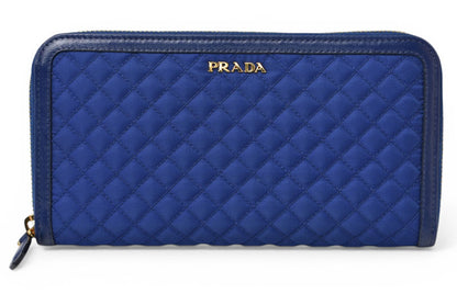 プラダ 未使用 財布 PRADA 長財布/ラウンドファスナー TESSUTO QUILTIN BLUETTE キルティング ブルー 1M0506【中古】