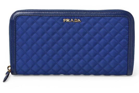 プラダ 未使用 財布 PRADA 長財布/ラウンドファスナー TESSUTO QUILTIN BLUETTE キルティング ブルー 1M0506【中古】