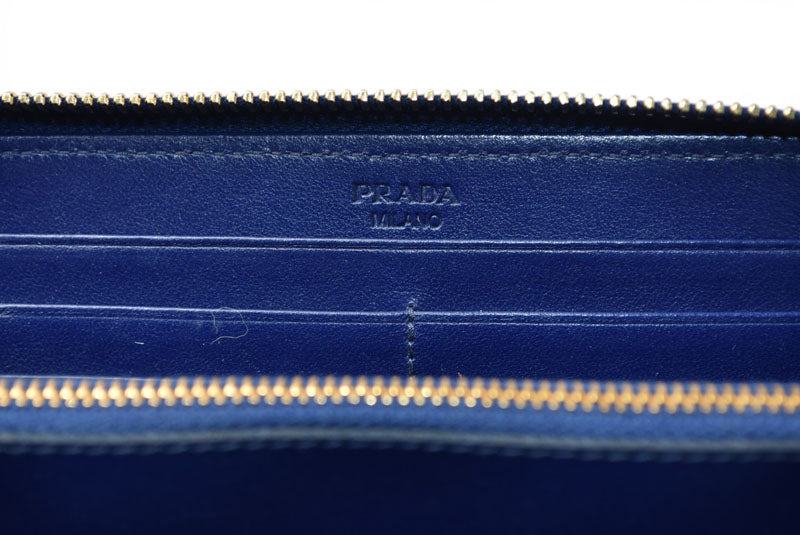 プラダ 未使用 財布 PRADA 長財布/ラウンドファスナー TESSUTO QUILTIN BLUETTE キルティング ブルー 1M0506【中古】