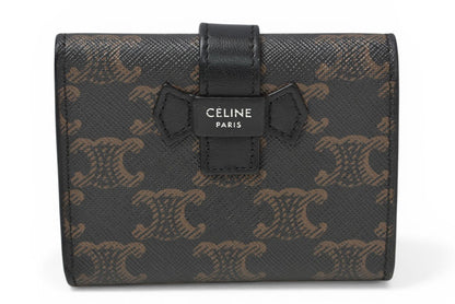 セリーヌ 財布/ミニ財布 CELINE 三つ折り財布 ファイン ストラップウォレット/トリオンフキャンバス ブラック/ブラウン【中古】