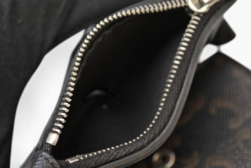 セリーヌ 財布/ミニ財布 CELINE 三つ折り財布 ファイン ストラップウォレット/トリオンフキャンバス ブラック/ブラウン【中古】