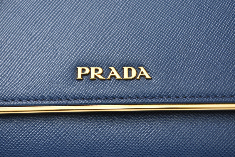 プラダ 財布/三つ折り PRADA 折財布 1M0523 SAFFIANO METAL/型押しレザー BLUETTE/ブルー【中古】