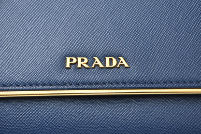 プラダ 財布/三つ折り PRADA 折財布 1M0523 SAFFIANO METAL/型押しレザー BLUETTE/ブルー【中古】
