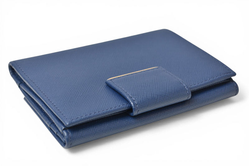 プラダ 財布/三つ折り PRADA 折財布 1M0523 SAFFIANO METAL/型押しレザー BLUETTE/ブルー【中古】