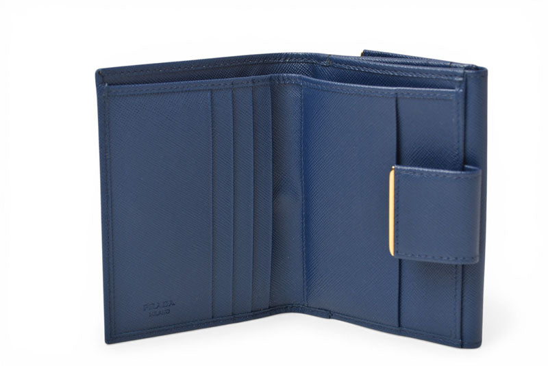 プラダ 財布/三つ折り PRADA 折財布 1M0523 SAFFIANO METAL/型押しレザー BLUETTE/ブルー【中古】