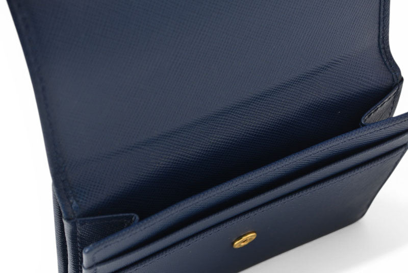 プラダ 財布/三つ折り PRADA 折財布 1M0523 SAFFIANO METAL/型押しレザー BLUETTE/ブルー【中古】