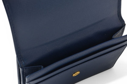 プラダ 財布/三つ折り PRADA 折財布 1M0523 SAFFIANO METAL/型押しレザー BLUETTE/ブルー【中古】