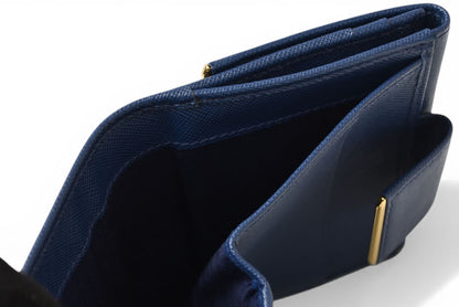 プラダ 財布/三つ折り PRADA 折財布 1M0523 SAFFIANO METAL/型押しレザー BLUETTE/ブルー【中古】