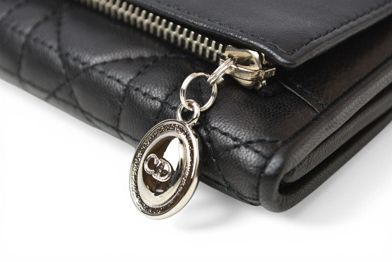 クリスチャンディオール 財布/三つ折り ヴィンテージ Christian Dior 財布 レディ ディオール カナージュステッチ ブラック【中古】