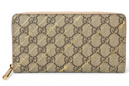 グッチ 財布 GUCCI 長財布/ジップアラウンド GGスプリーム ホースビットプリント 774331 ブラウン/ベージュ【中古】