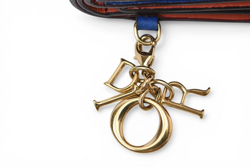 クリスチャンディオール 財布/三つ折り ヴィンテージ Christian Dior ミニ財布 ディオリッシモ バイカラー ブルー/コーラルピンク チャーム付【中古】