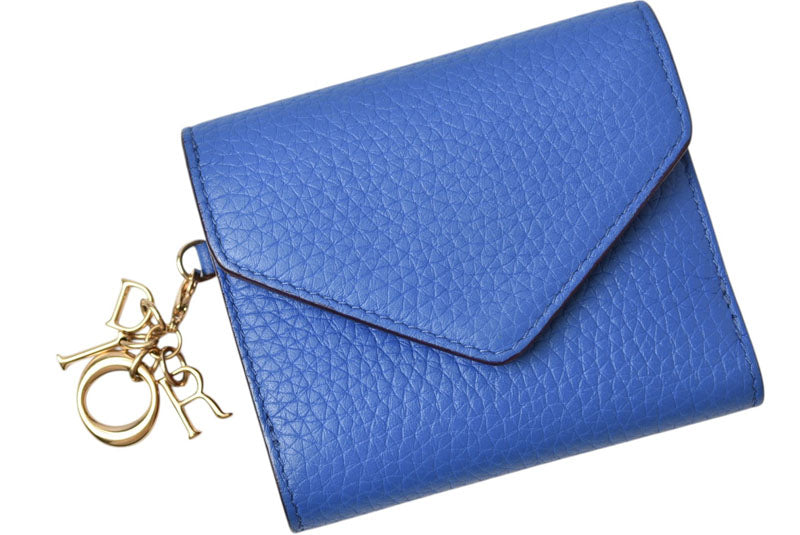 クリスチャンディオール 財布/三つ折り ヴィンテージ Christian Dior ミニ財布 ディオリッシモ バイカラー ブルー/コーラルピンク チャーム付【中古】