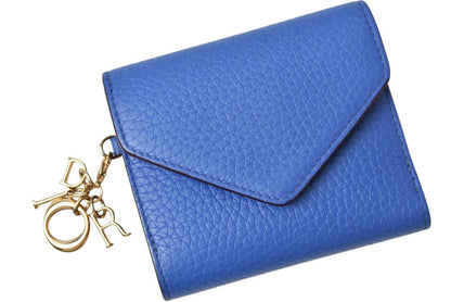クリスチャンディオール 財布/三つ折り ヴィンテージ Christian Dior ミニ財布 ディオリッシモ バイカラー ブルー/コーラルピンク チャーム付【中古】