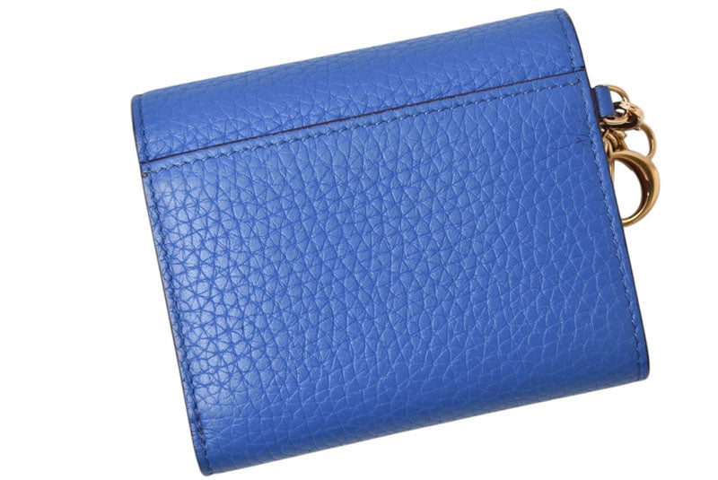 クリスチャンディオール 財布/三つ折り ヴィンテージ Christian Dior ミニ財布 ディオリッシモ バイカラー ブルー/コーラルピンク チャーム付【中古】