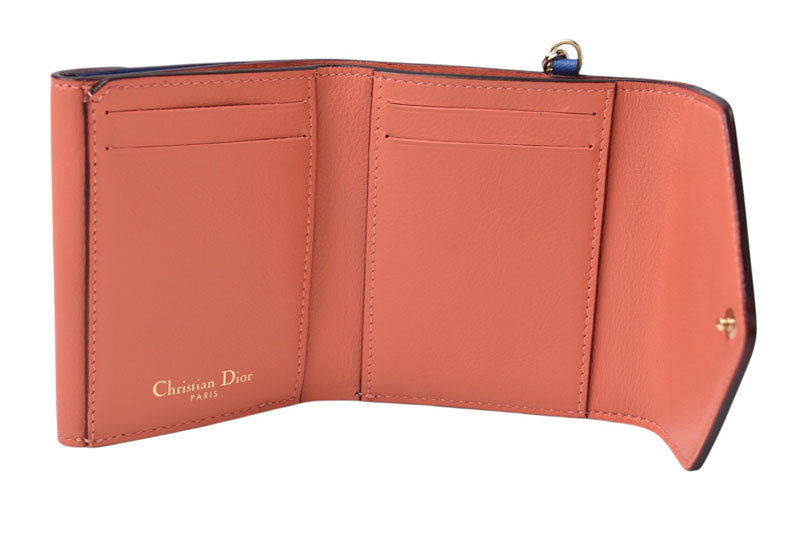 クリスチャンディオール 財布/三つ折り ヴィンテージ Christian Dior ミニ財布 ディオリッシモ バイカラー ブルー/コーラルピンク チャーム付【中古】