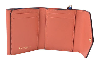 クリスチャンディオール 財布/三つ折り ヴィンテージ Christian Dior ミニ財布 ディオリッシモ バイカラー ブルー/コーラルピンク チャーム付【中古】