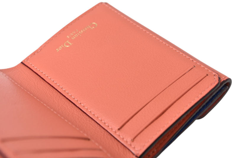 クリスチャンディオール 財布/三つ折り ヴィンテージ Christian Dior ミニ財布 ディオリッシモ バイカラー ブルー/コーラルピンク チャーム付【中古】