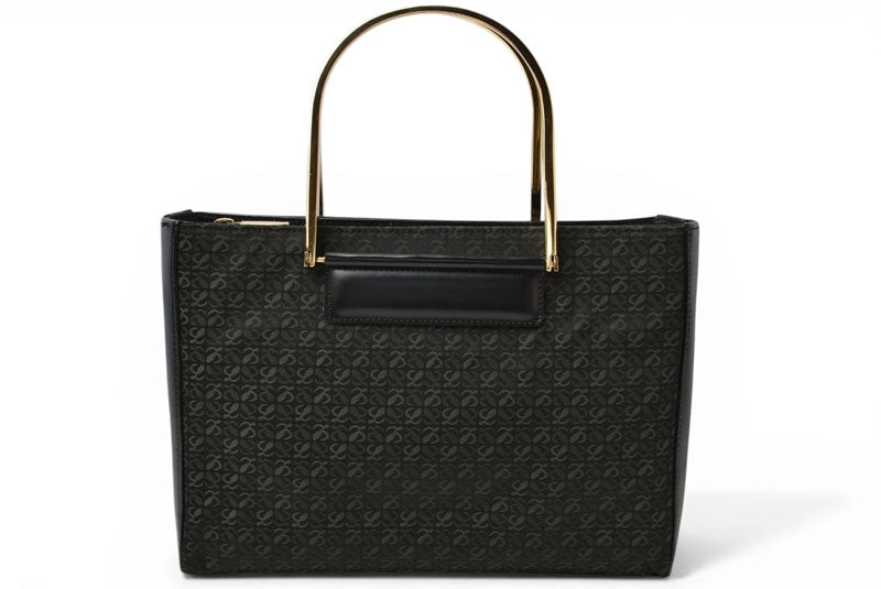 ロエベ ハンドバッグ ヴィンテージ LOEWE バッグ アナグラム メタルハンドル グリーン/ブラック【中古】