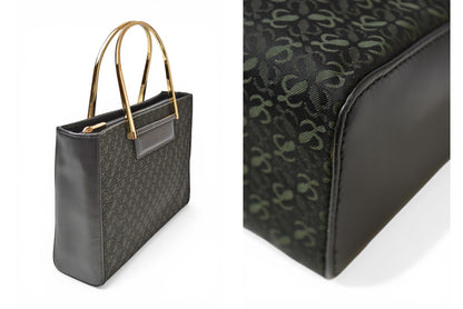 ロエベ ハンドバッグ ヴィンテージ LOEWE バッグ アナグラム メタルハンドル グリーン/ブラック【中古】