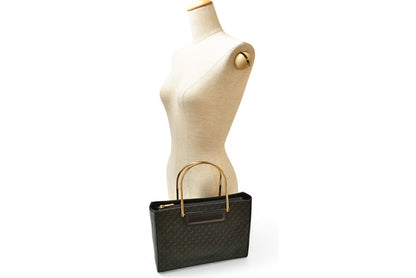 ロエベ ハンドバッグ ヴィンテージ LOEWE バッグ アナグラム メタルハンドル グリーン/ブラック【中古】