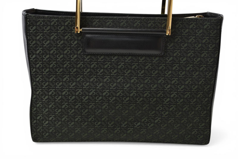 ロエベ ハンドバッグ ヴィンテージ LOEWE バッグ アナグラム メタルハンドル グリーン/ブラック【中古】