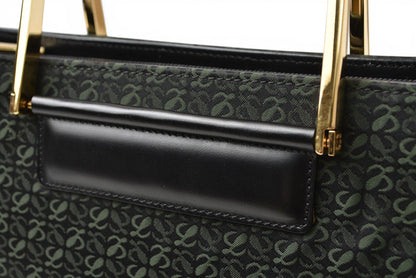 ロエベ ハンドバッグ ヴィンテージ LOEWE バッグ アナグラム メタルハンドル グリーン/ブラック【中古】