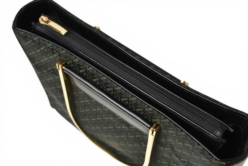 ロエベ ハンドバッグ ヴィンテージ LOEWE バッグ アナグラム メタルハンドル グリーン/ブラック【中古】