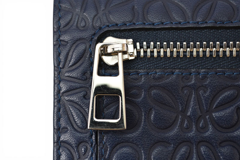 ロエベ 財布 LOEWE 折財布/REPEAT ZIP AROUND リピートアナグラム ネイビー【中古】