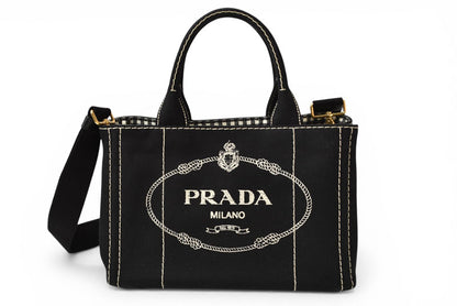 プラダ トートバッグ カナパ PM 2WAY ギンガムチェック ブラック NERO PRADA CANAPA 1BG439【中古】