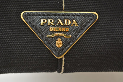プラダ トートバッグ カナパ PM 2WAY ギンガムチェック ブラック NERO PRADA CANAPA 1BG439【中古】