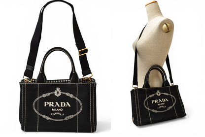 プラダ トートバッグ カナパ PM 2WAY ギンガムチェック ブラック NERO PRADA CANAPA 1BG439【中古】