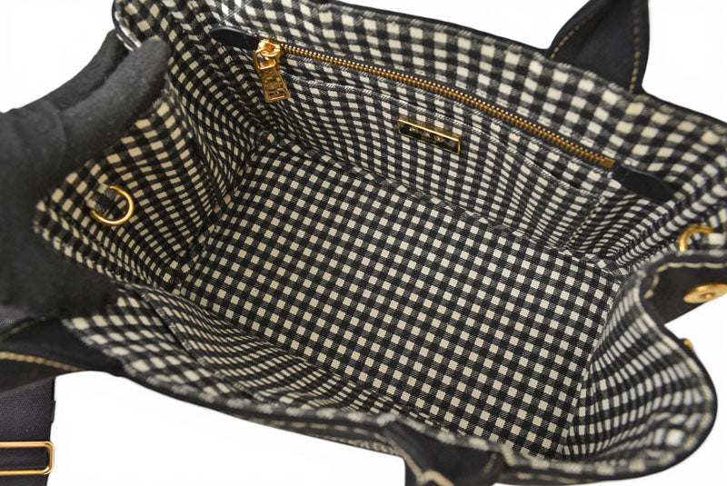 プラダ トートバッグ カナパ PM 2WAY ギンガムチェック ブラック NERO PRADA CANAPA 1BG439【中古】