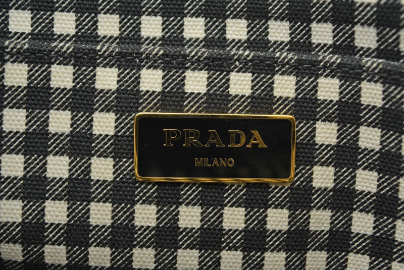 プラダ トートバッグ カナパ PM 2WAY ギンガムチェック ブラック NERO PRADA CANAPA 1BG439【中古】